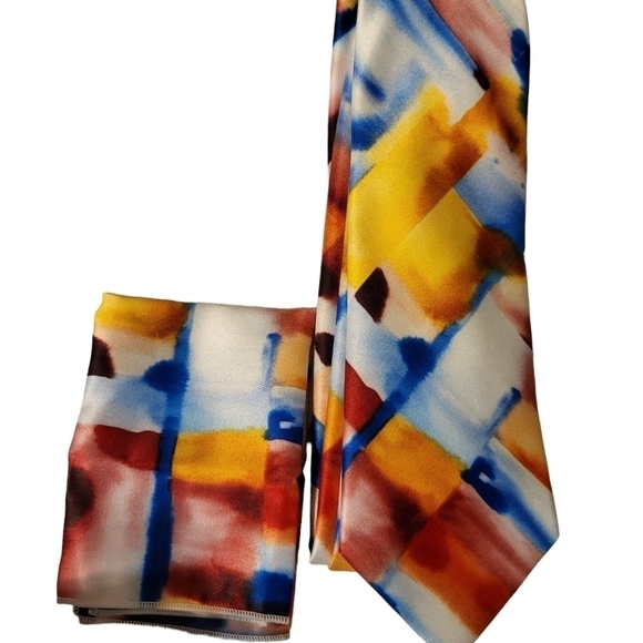 NWT Barry Wang 3pcs Tie set, 100 % silk necktie,cufflinks ,pocket square - Picture 12 of 16